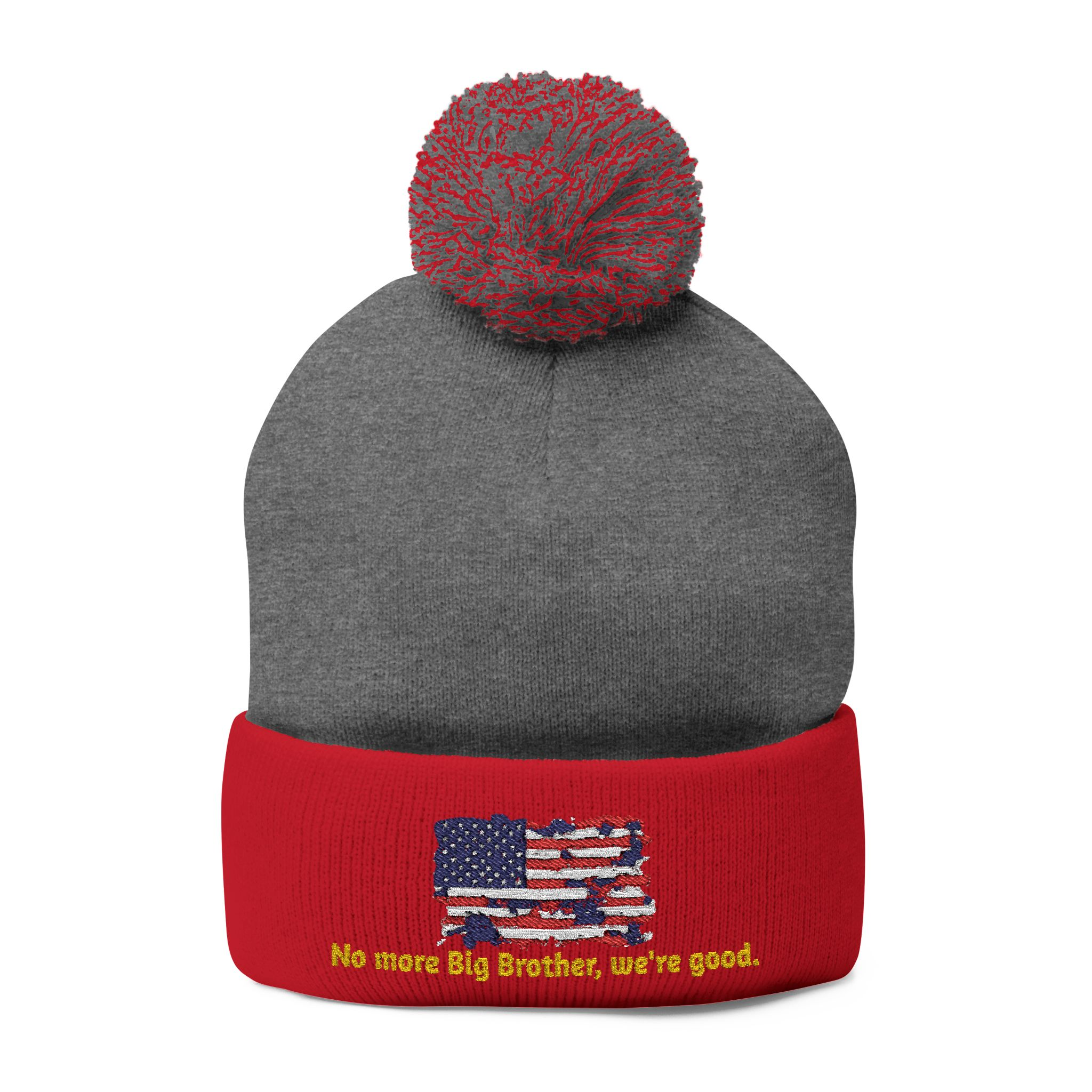 Pom-Pom Knit Cap — "No More Big Brother Stuff!" Embroidered Beanie - Image 31