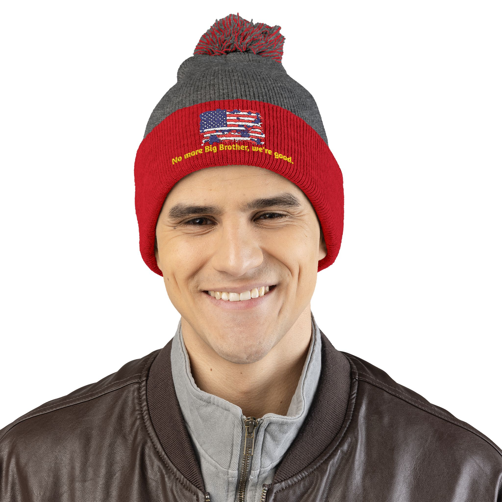 Pom-Pom Knit Cap — "No More Big Brother Stuff!" Embroidered Beanie - Image 35