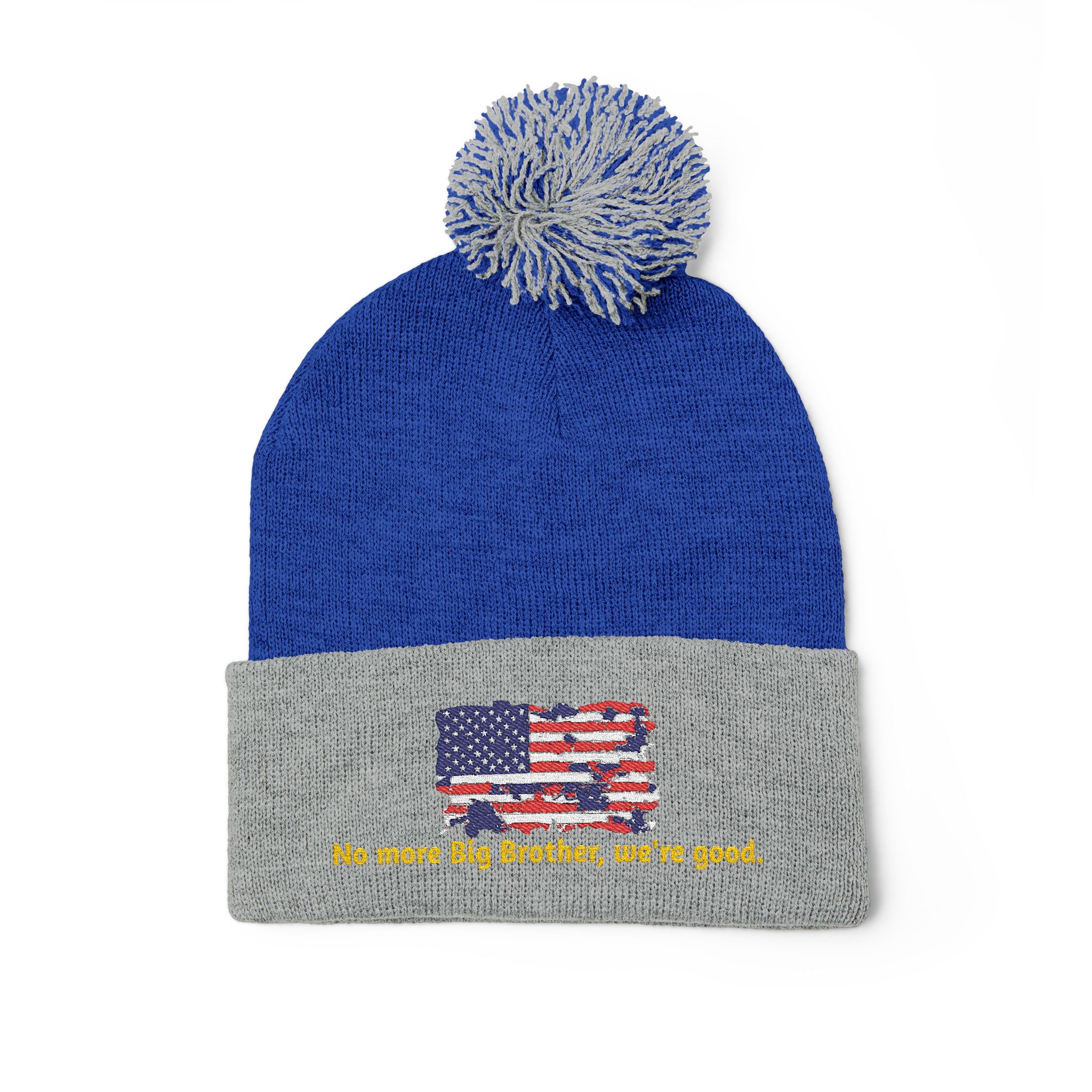 Pom-Pom Knit Cap — "No More Big Brother Stuff!" Embroidered Beanie - Image 8