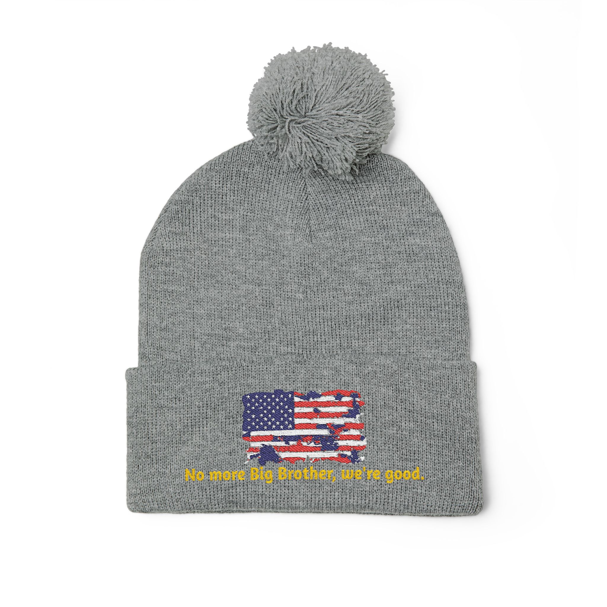Pom-Pom Knit Cap — "No More Big Brother Stuff!" Embroidered Beanie - Image 3