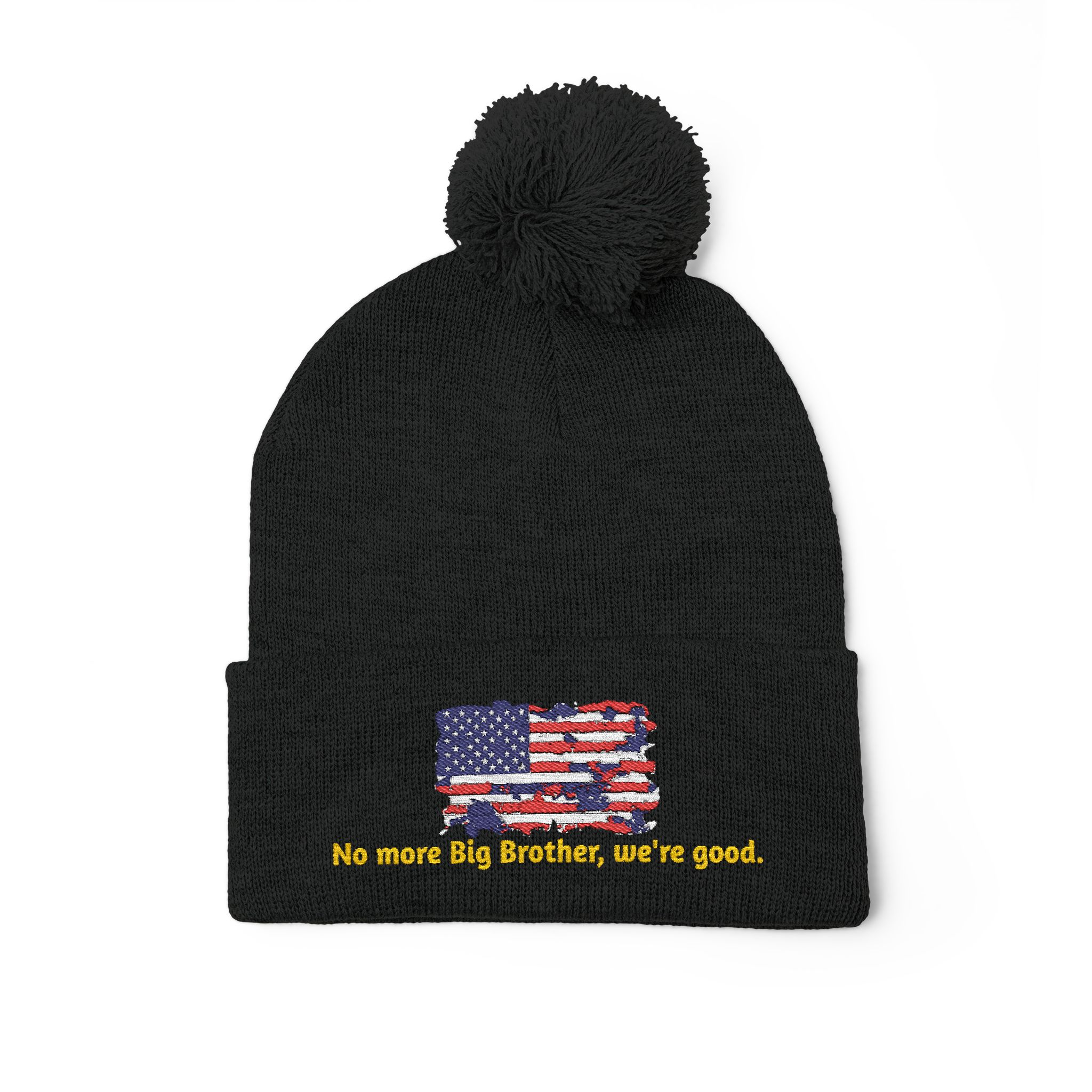 Pom-Pom Knit Cap — "No More Big Brother Stuff!" Embroidered Beanie - Image 13
