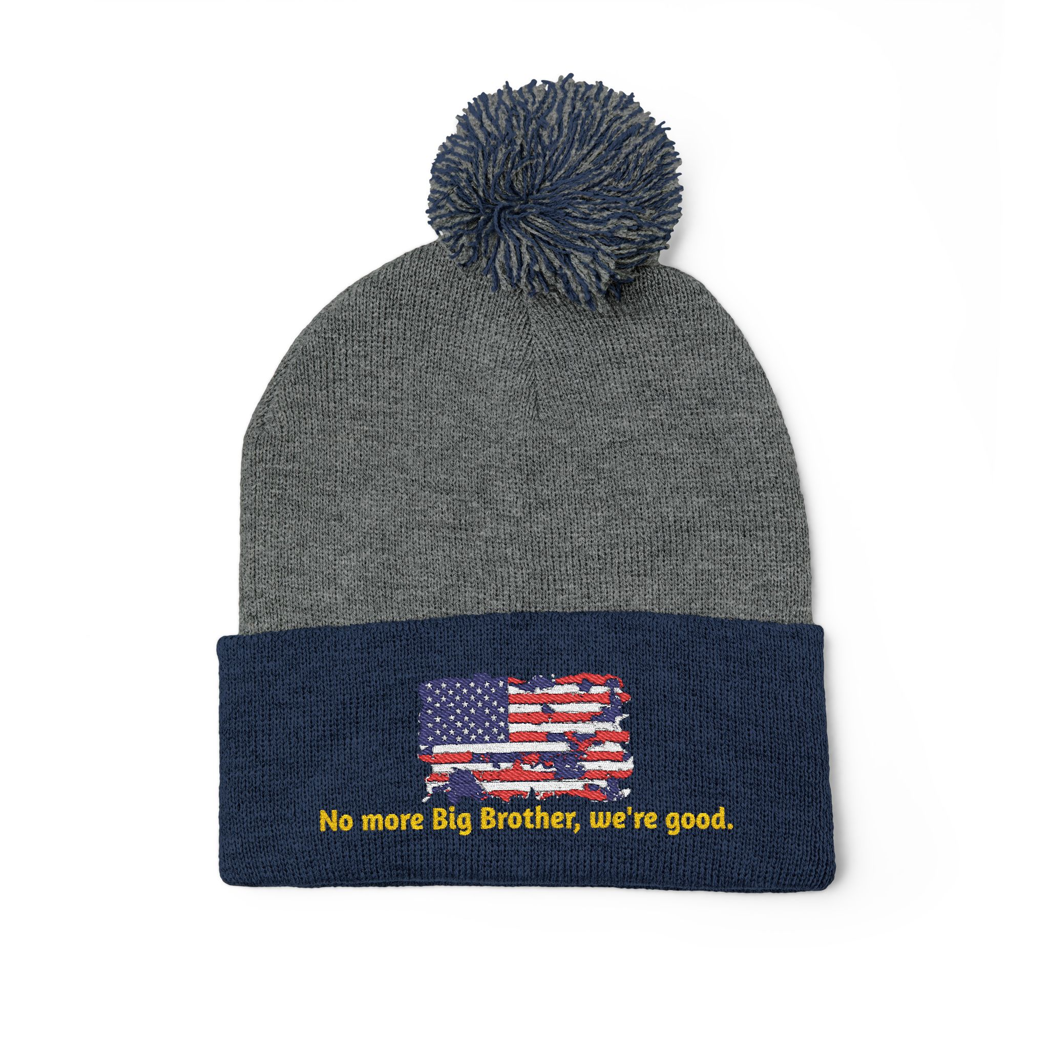 Pom-Pom Knit Cap — "No More Big Brother Stuff!" Embroidered Beanie - Image 28