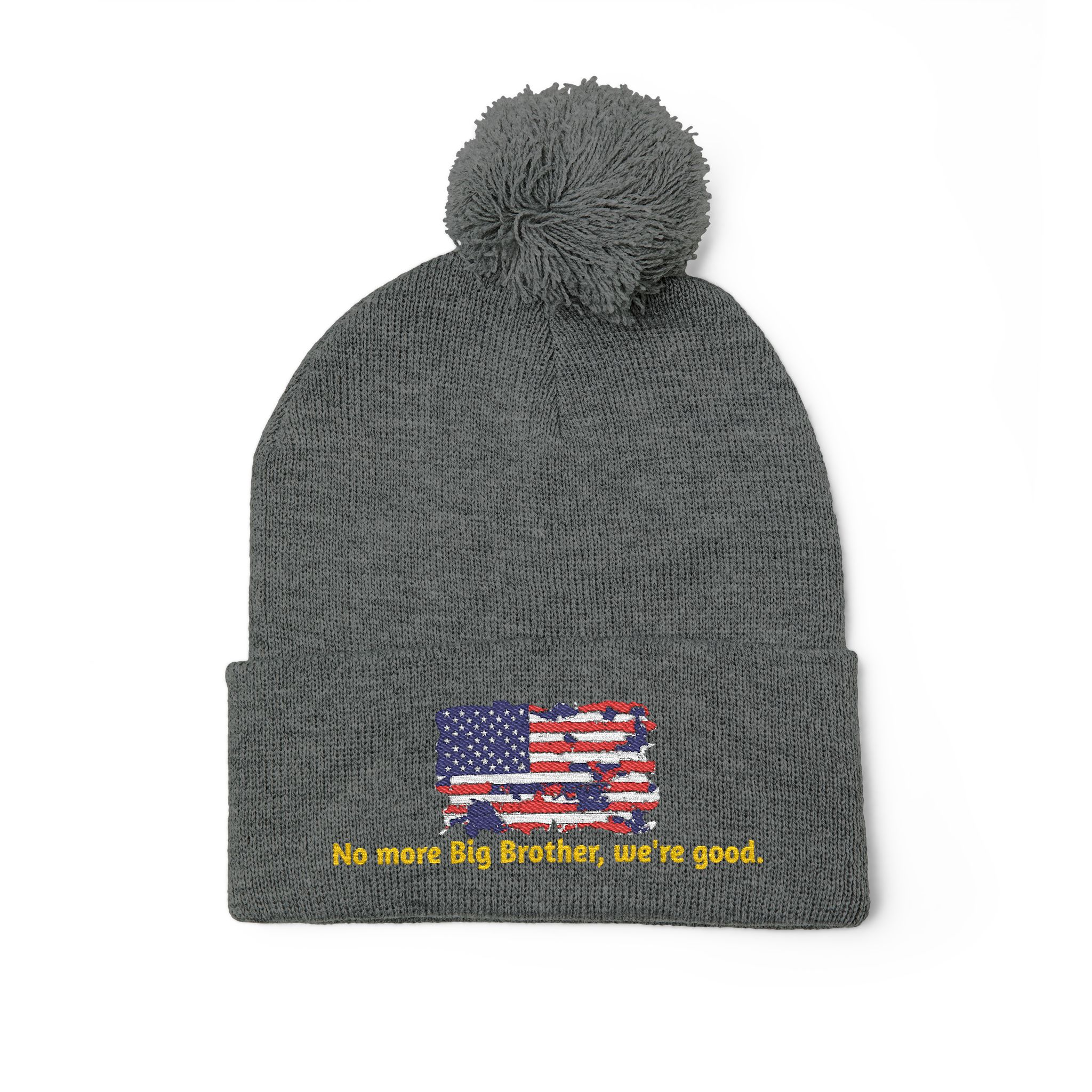 Pom-Pom Knit Cap — "No More Big Brother Stuff!" Embroidered Beanie - Image 23