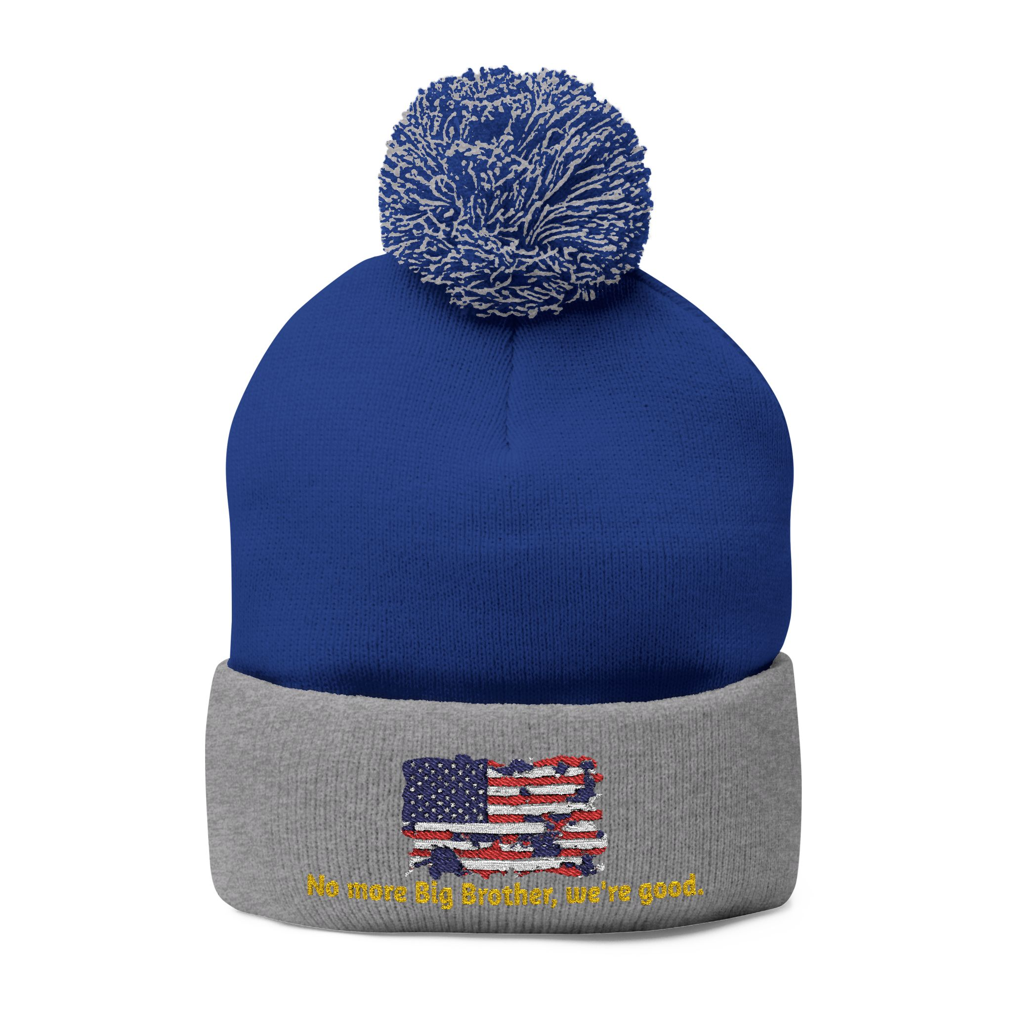 Pom-Pom Knit Cap — "No More Big Brother Stuff!" Embroidered Beanie - Image 6