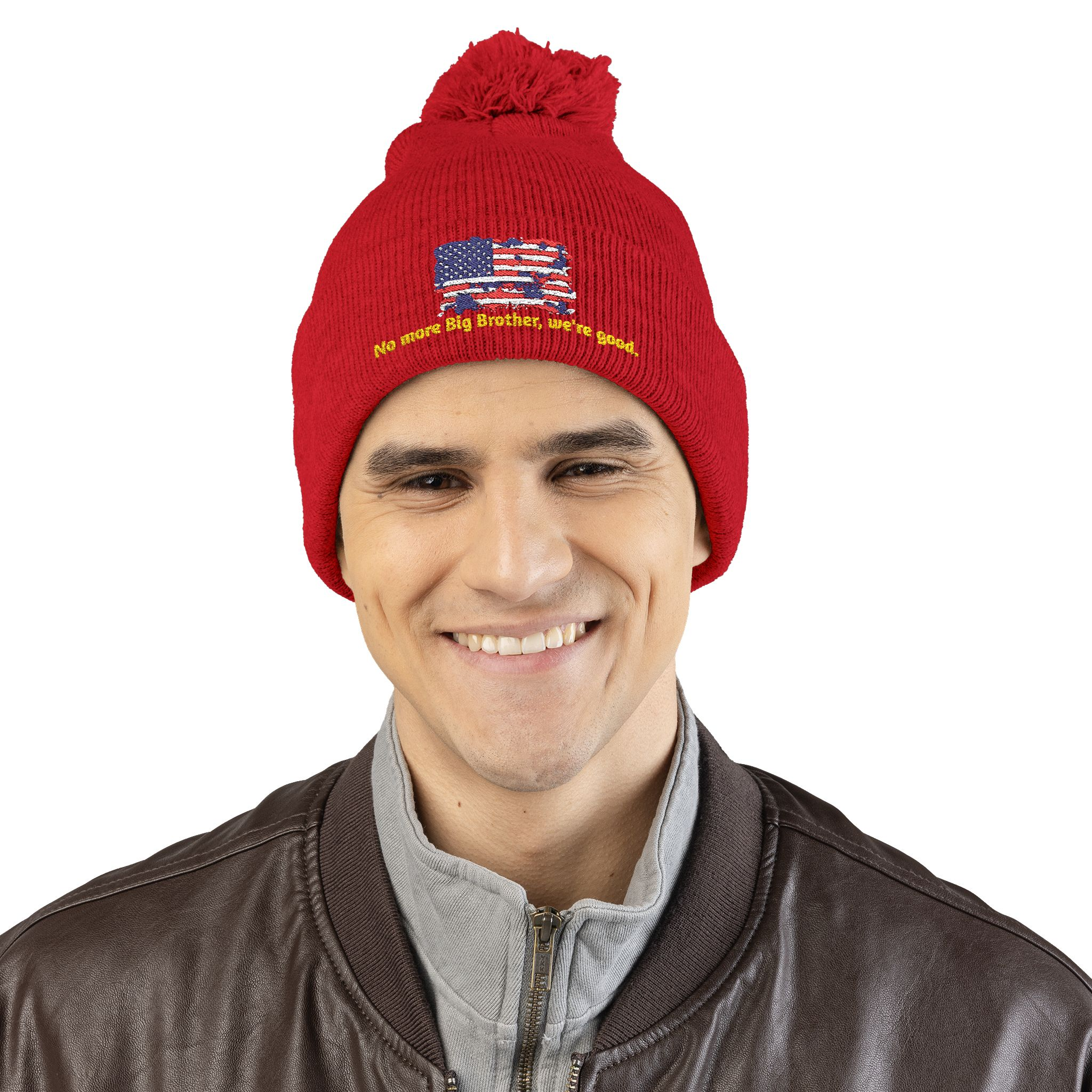 Pom-Pom Knit Cap — "No More Big Brother Stuff!" Embroidered Beanie - Image 50