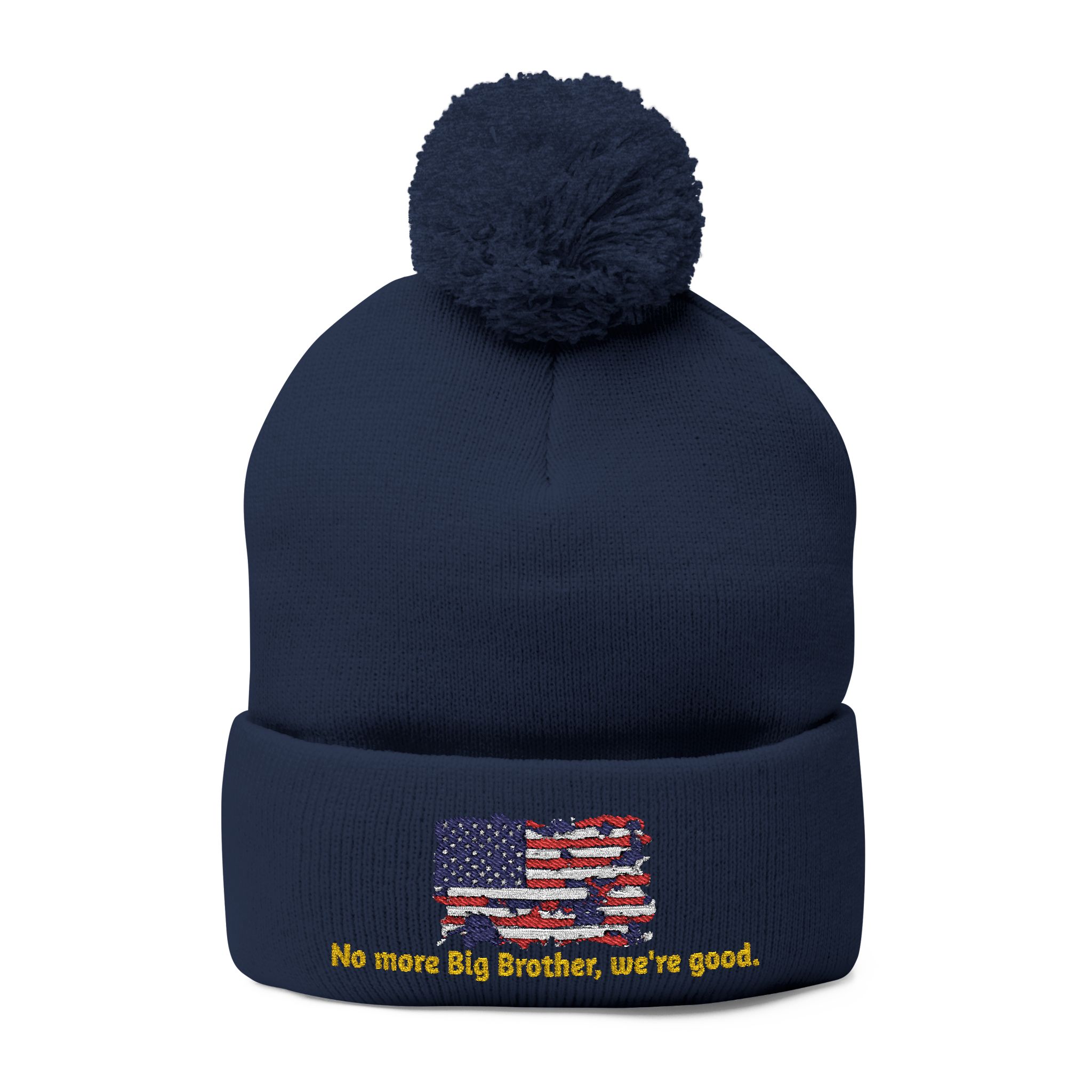Pom-Pom Knit Cap — "No More Big Brother Stuff!" Embroidered Beanie - Image 36