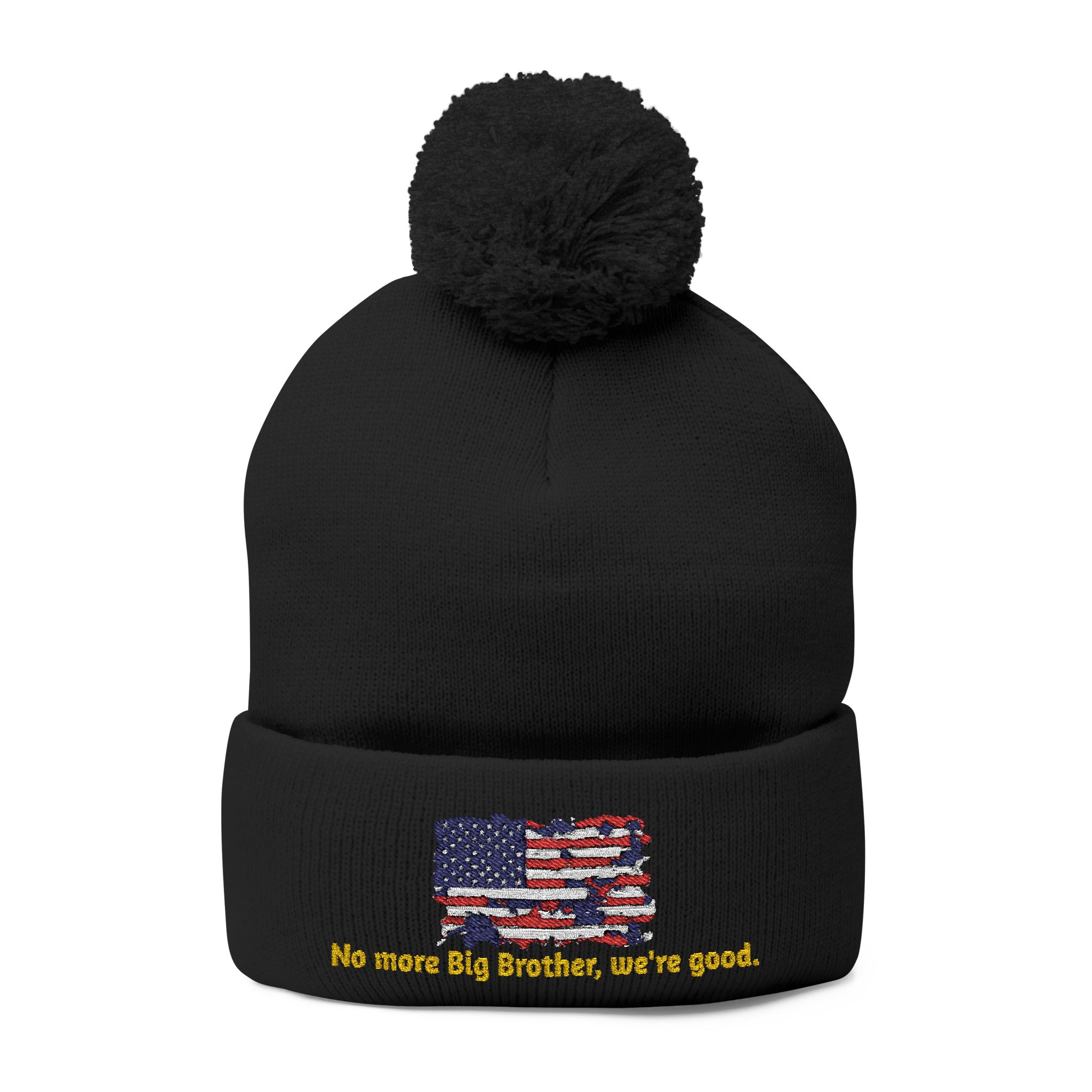 Pom-Pom Knit Cap — "No More Big Brother Stuff!" Embroidered Beanie - Image 11