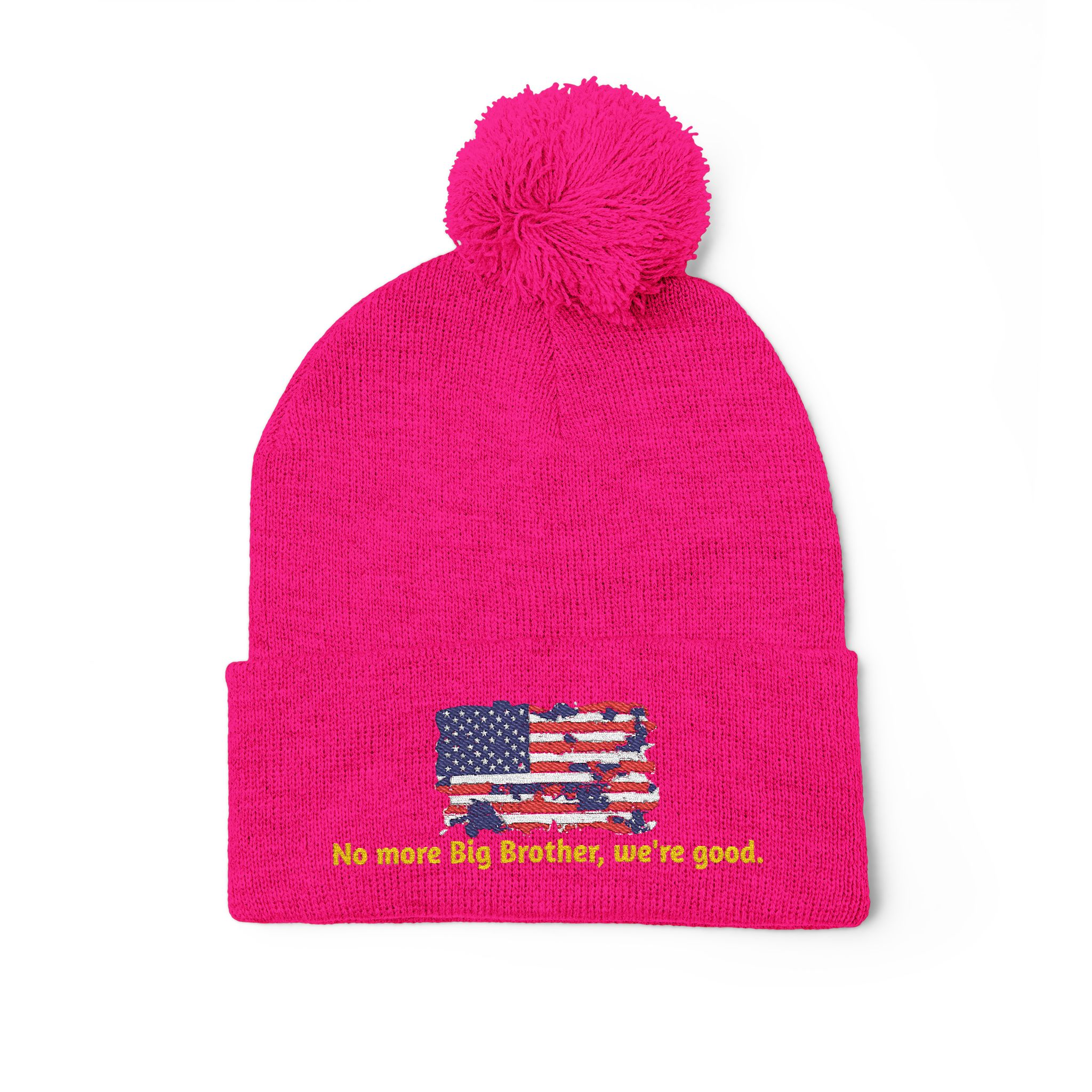 Pom-Pom Knit Cap — "No More Big Brother Stuff!" Embroidered Beanie - Image 43