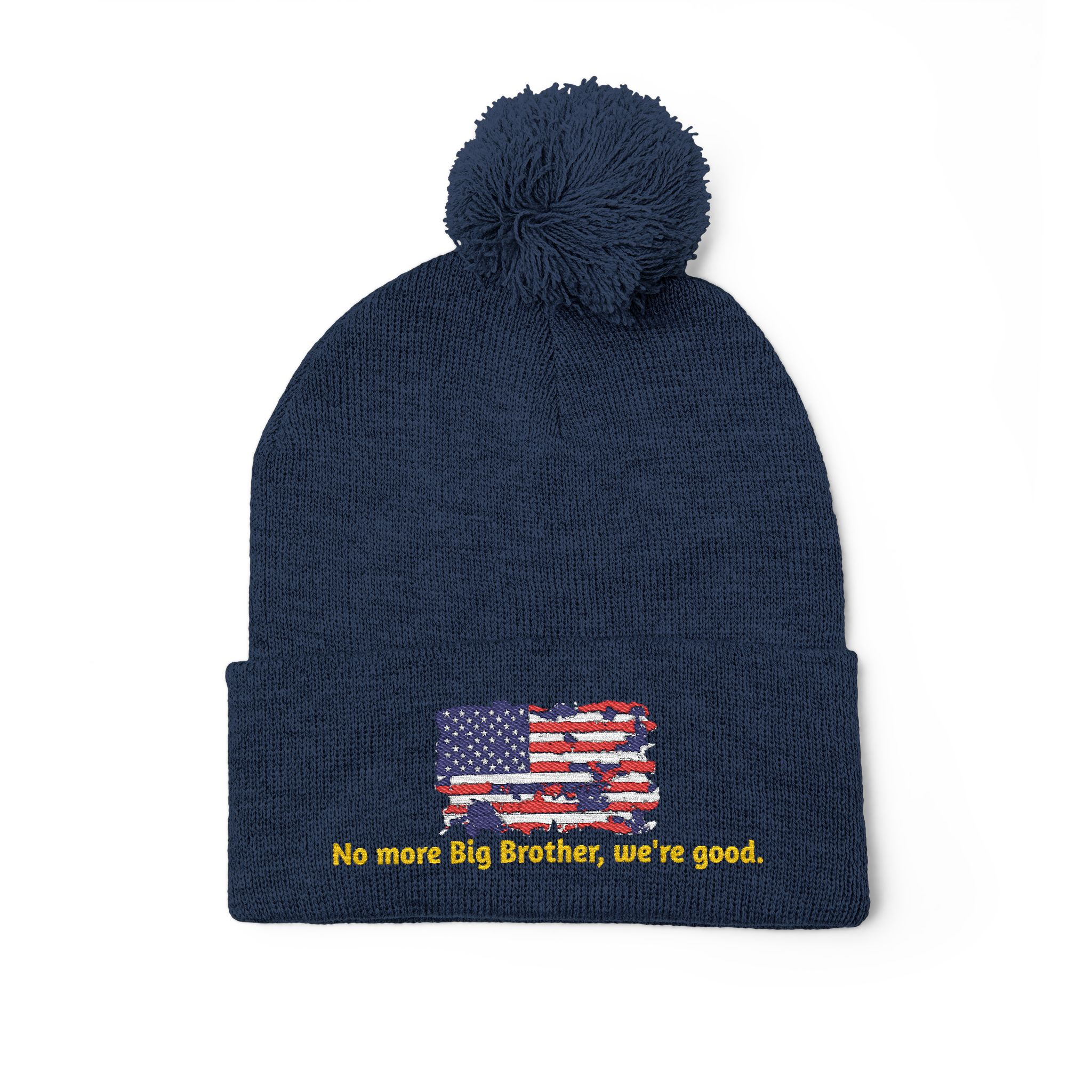 Pom-Pom Knit Cap — "No More Big Brother Stuff!" Embroidered Beanie - Image 38