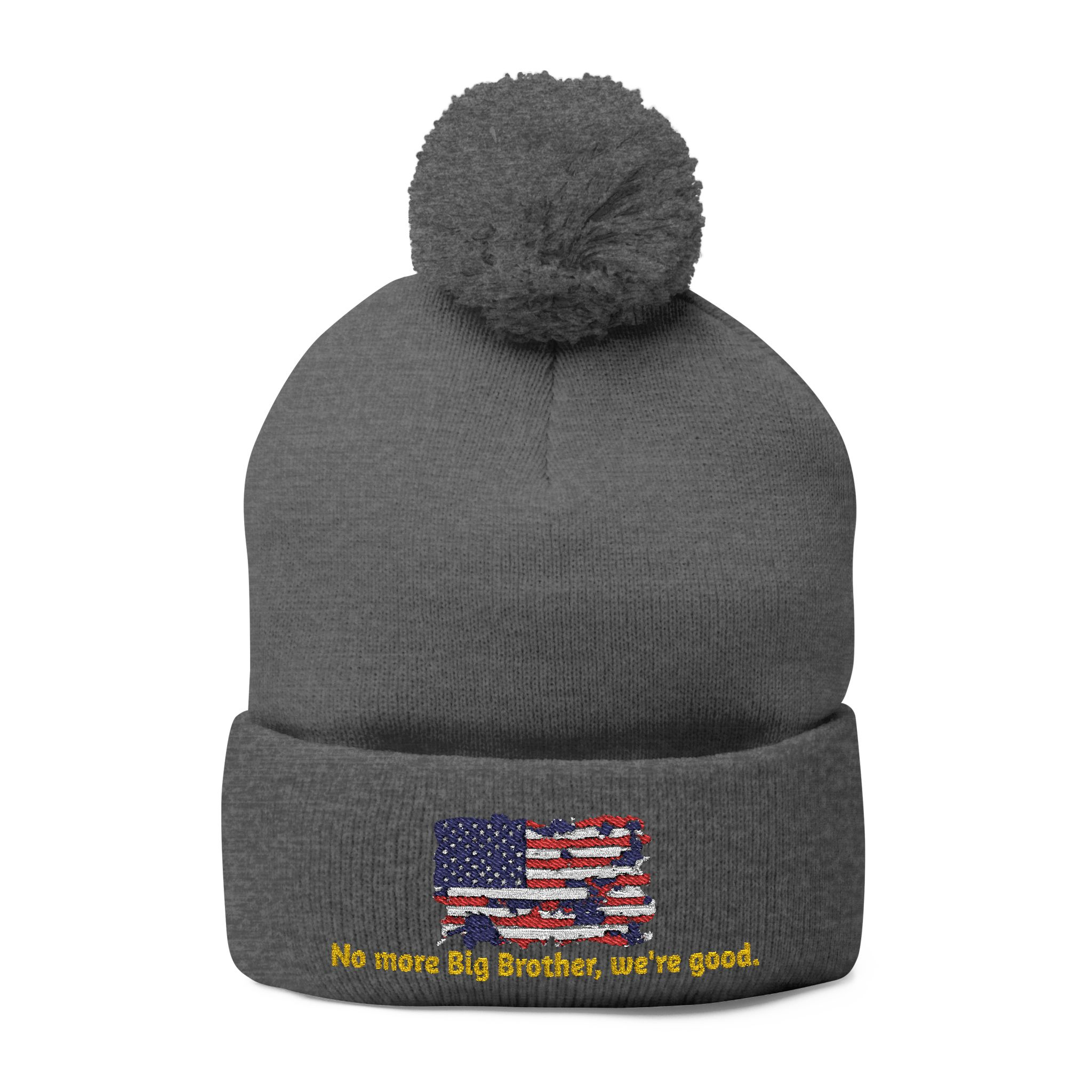 Pom-Pom Knit Cap — "No More Big Brother Stuff!" Embroidered Beanie - Image 21