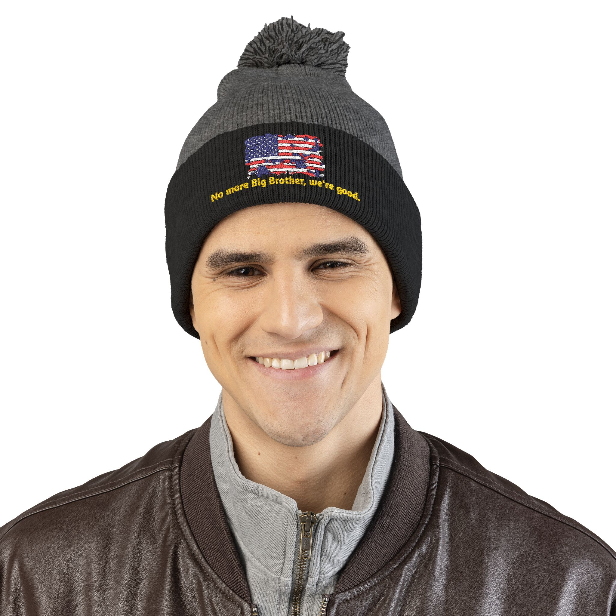 Pom-Pom Knit Cap — "No More Big Brother Stuff!" Embroidered Beanie - Image 20