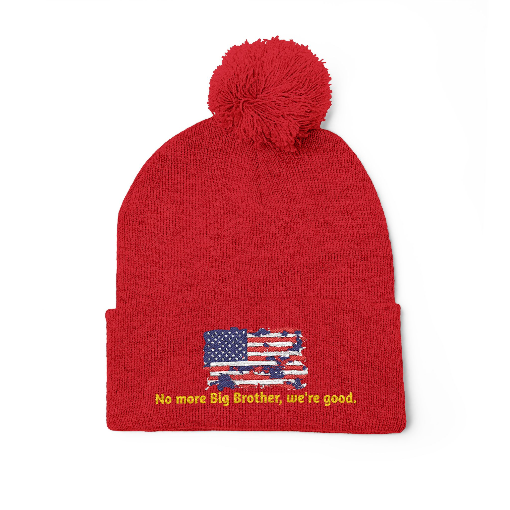 Pom-Pom Knit Cap — "No More Big Brother Stuff!" Embroidered Beanie - Image 48