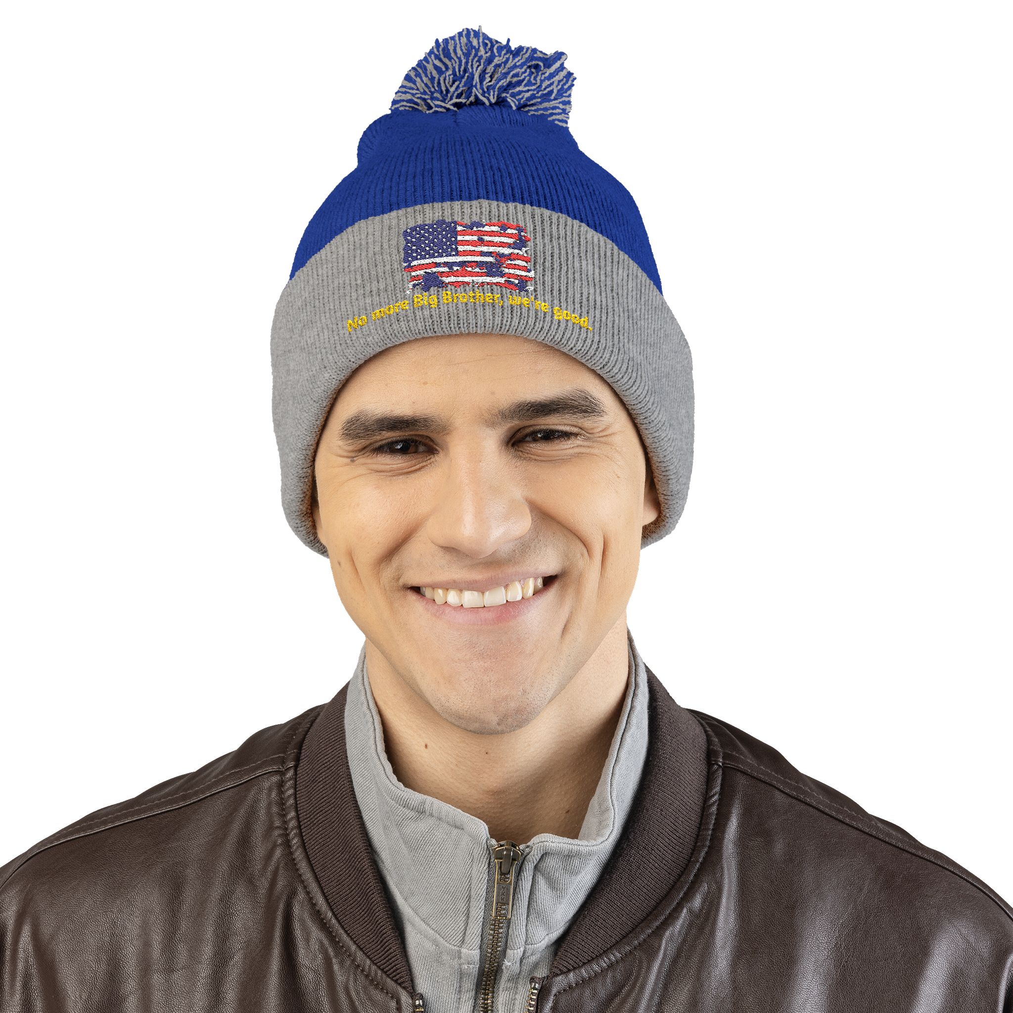 Pom-Pom Knit Cap — "No More Big Brother Stuff!" Embroidered Beanie - Image 10
