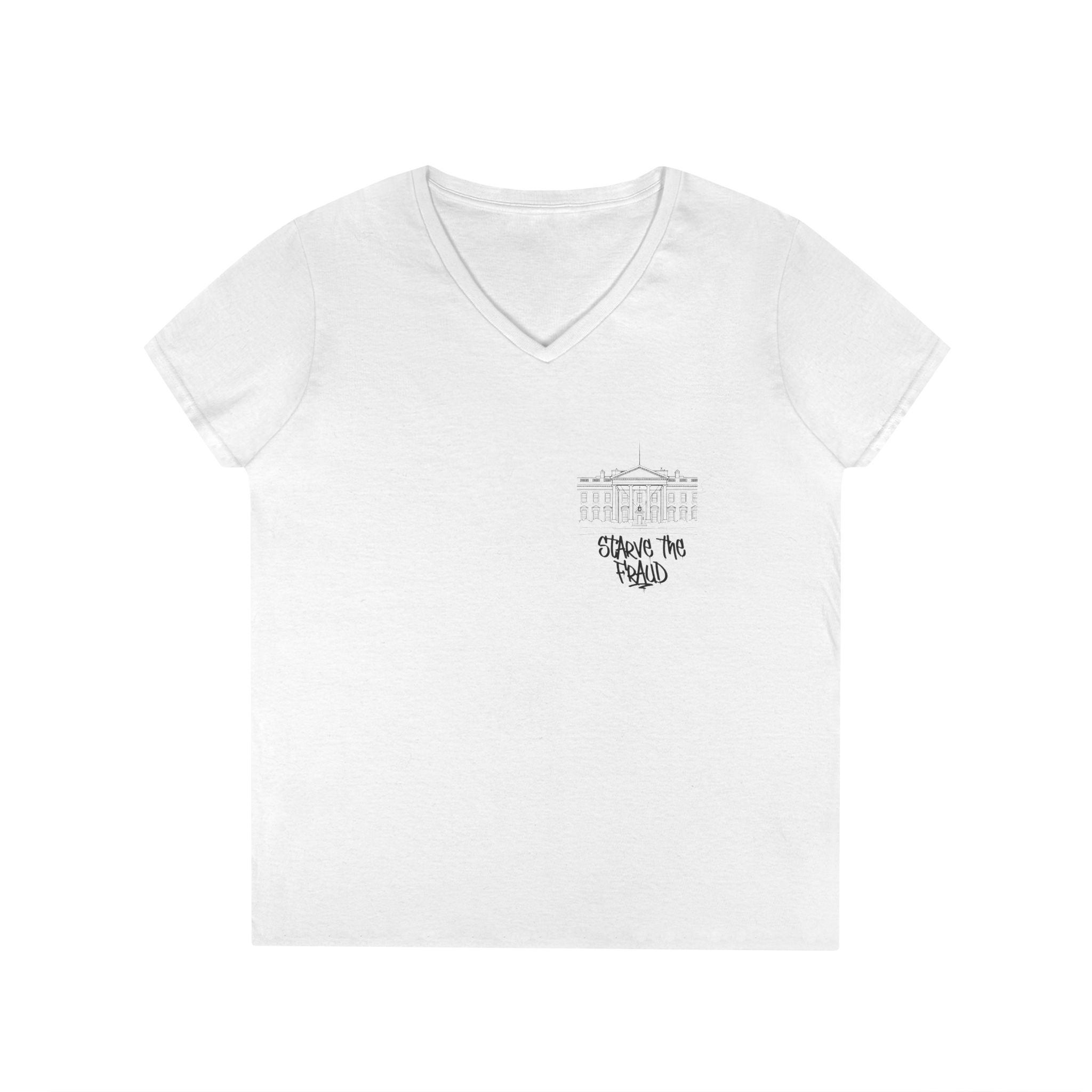 Ladies' V-Neck T-Shirt — 'Stress Less, Friend' Minimal Pocket Tee