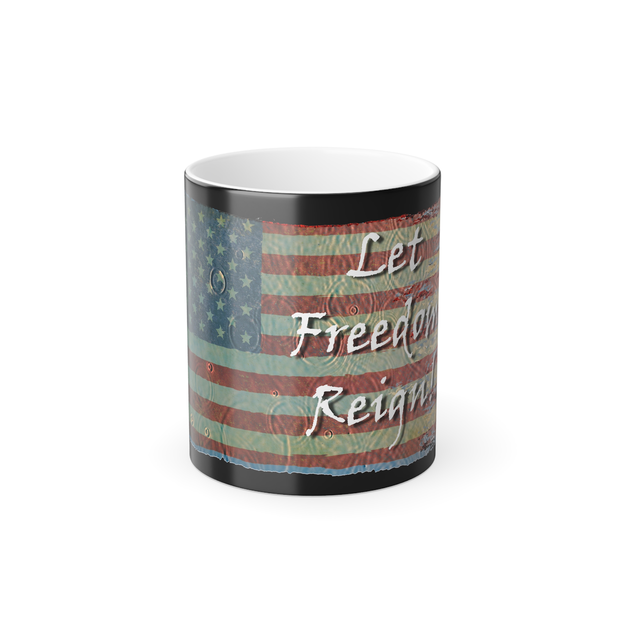 Color Morphing Mug with American Flag Design - Let Freedom Reign, Unique Gift for Veterans, 4th of July, Independence Day, Coffee Lovers