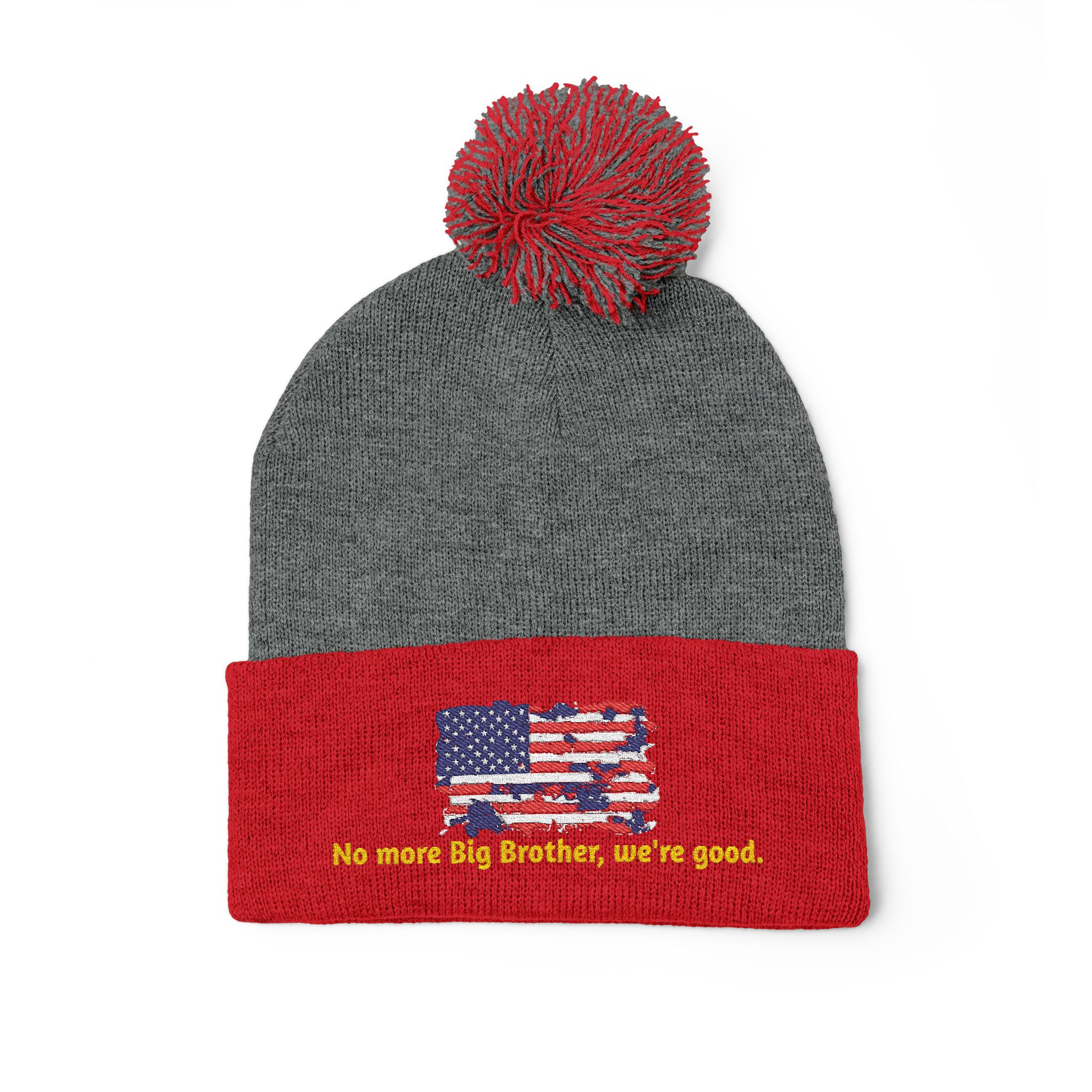 Pom-Pom Knit Cap — "No More Big Brother Stuff!" Embroidered Beanie - Image 27