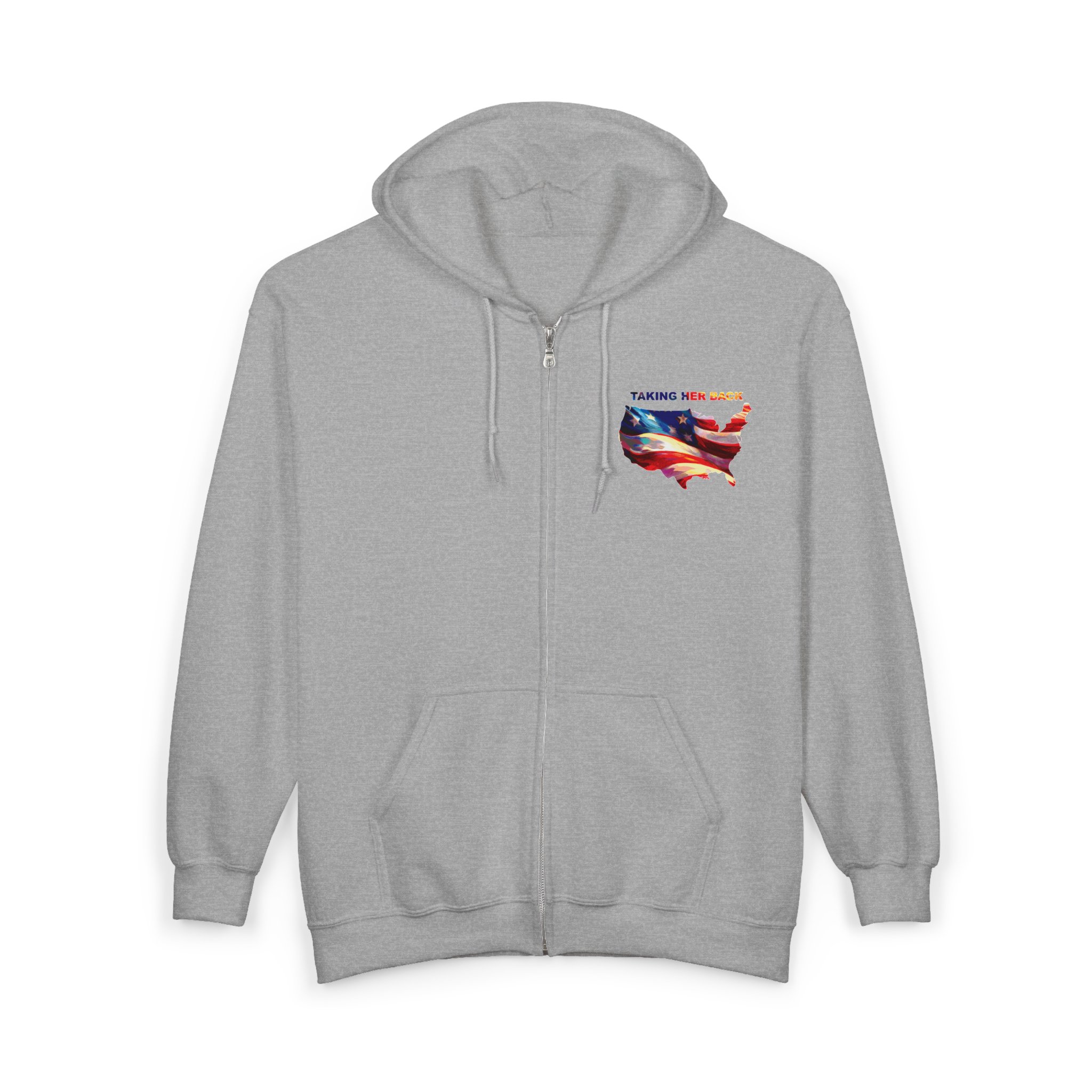 Full Zip Hooded Sweatshirt 'Taking Her Back' Patriotic Design - Image 3