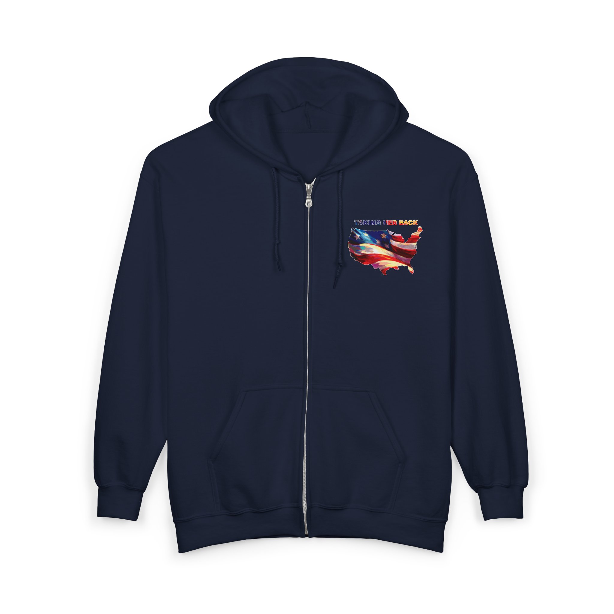 Full Zip Hooded Sweatshirt 'Taking Her Back' Patriotic Design - Image 8