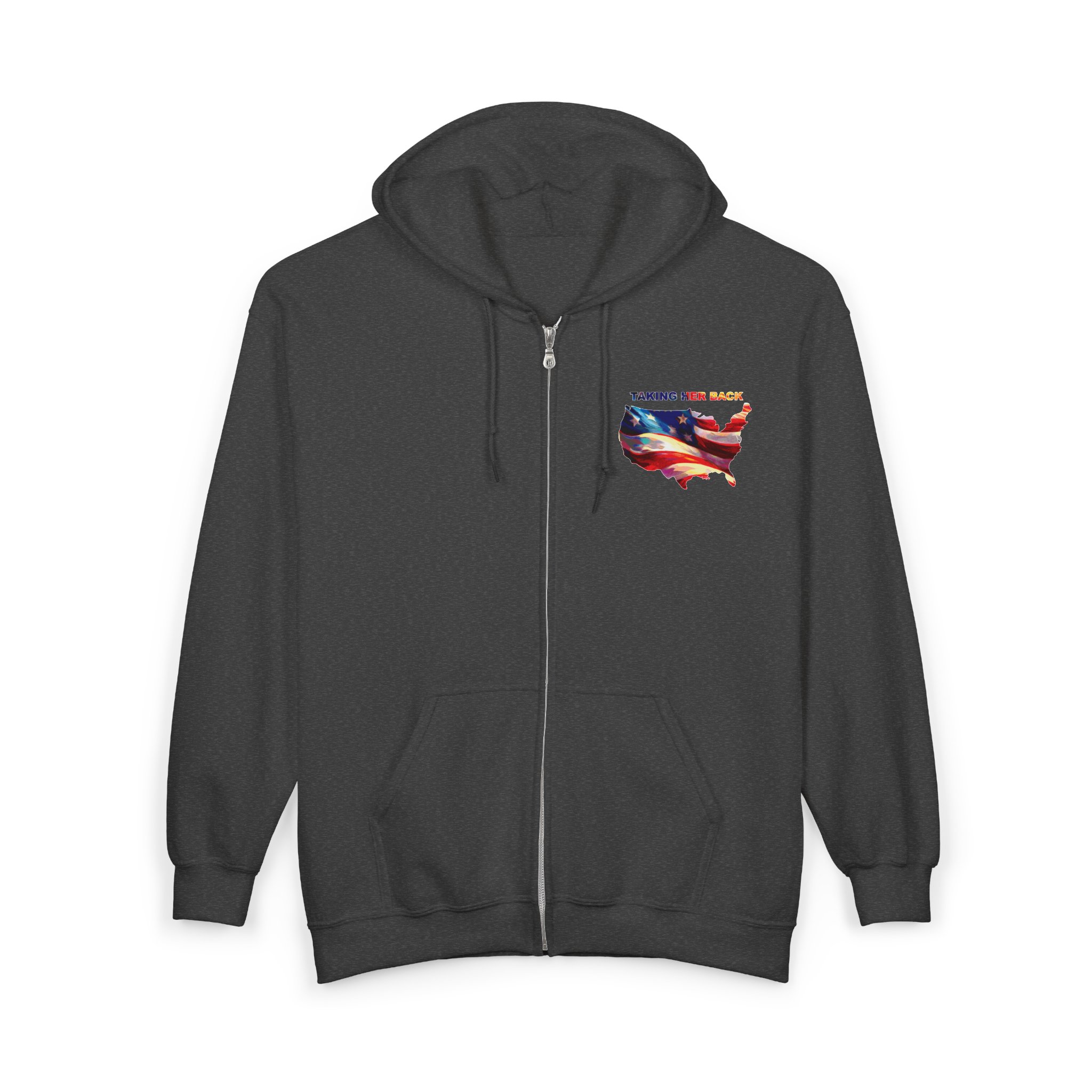 Full Zip Hooded Sweatshirt 'Taking Her Back' Patriotic Design - Image 6
