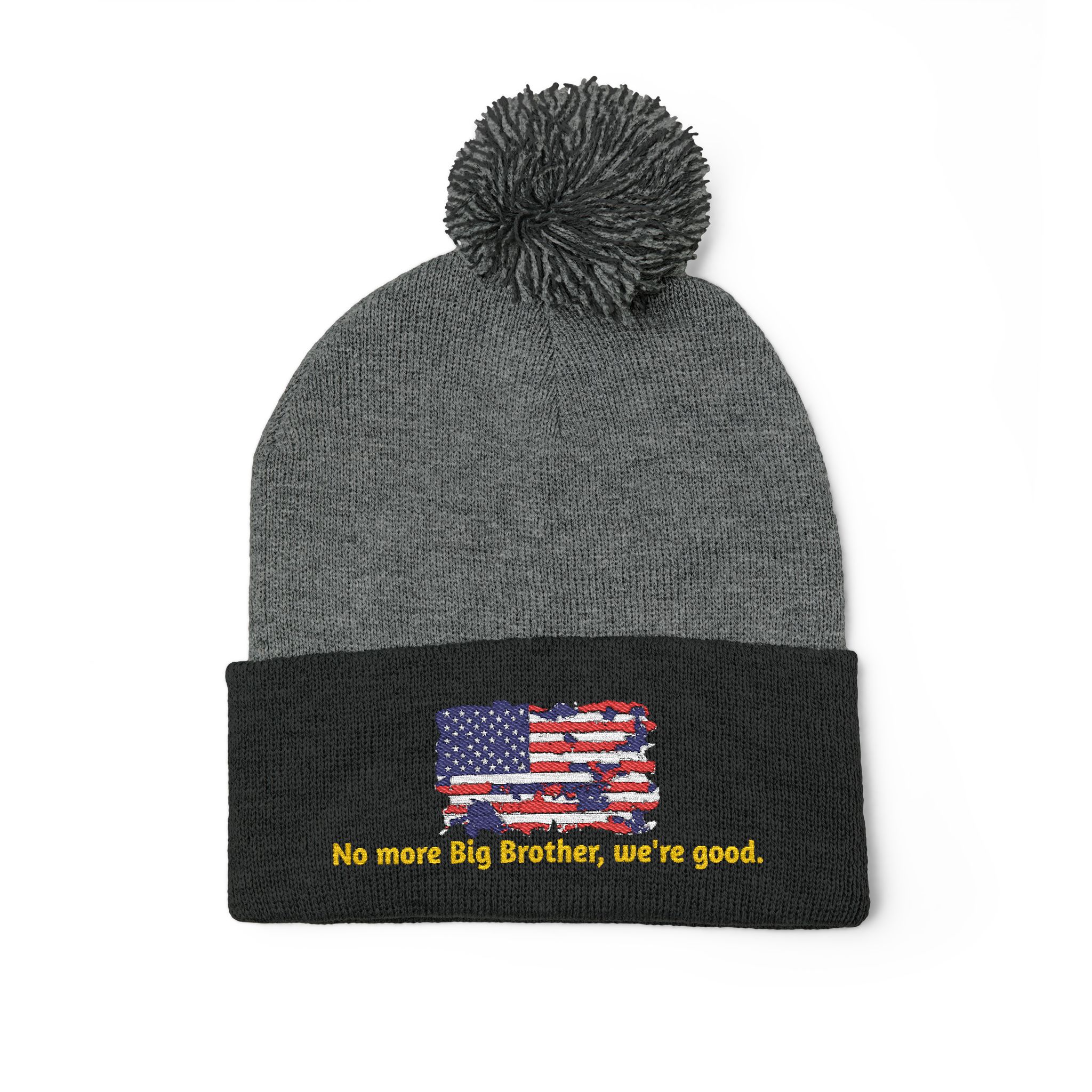 Pom-Pom Knit Cap — "No More Big Brother Stuff!" Embroidered Beanie - Image 15
