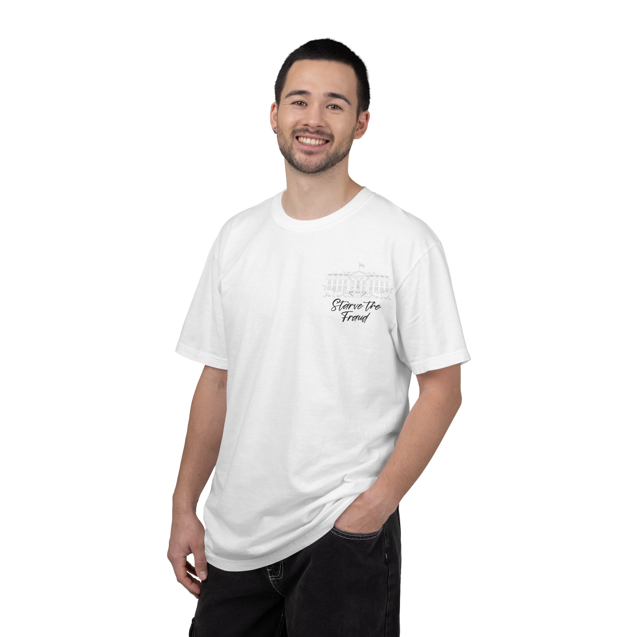 Starve the Fraud Graphic T-Shirt — Political Satire Tee - Image 4