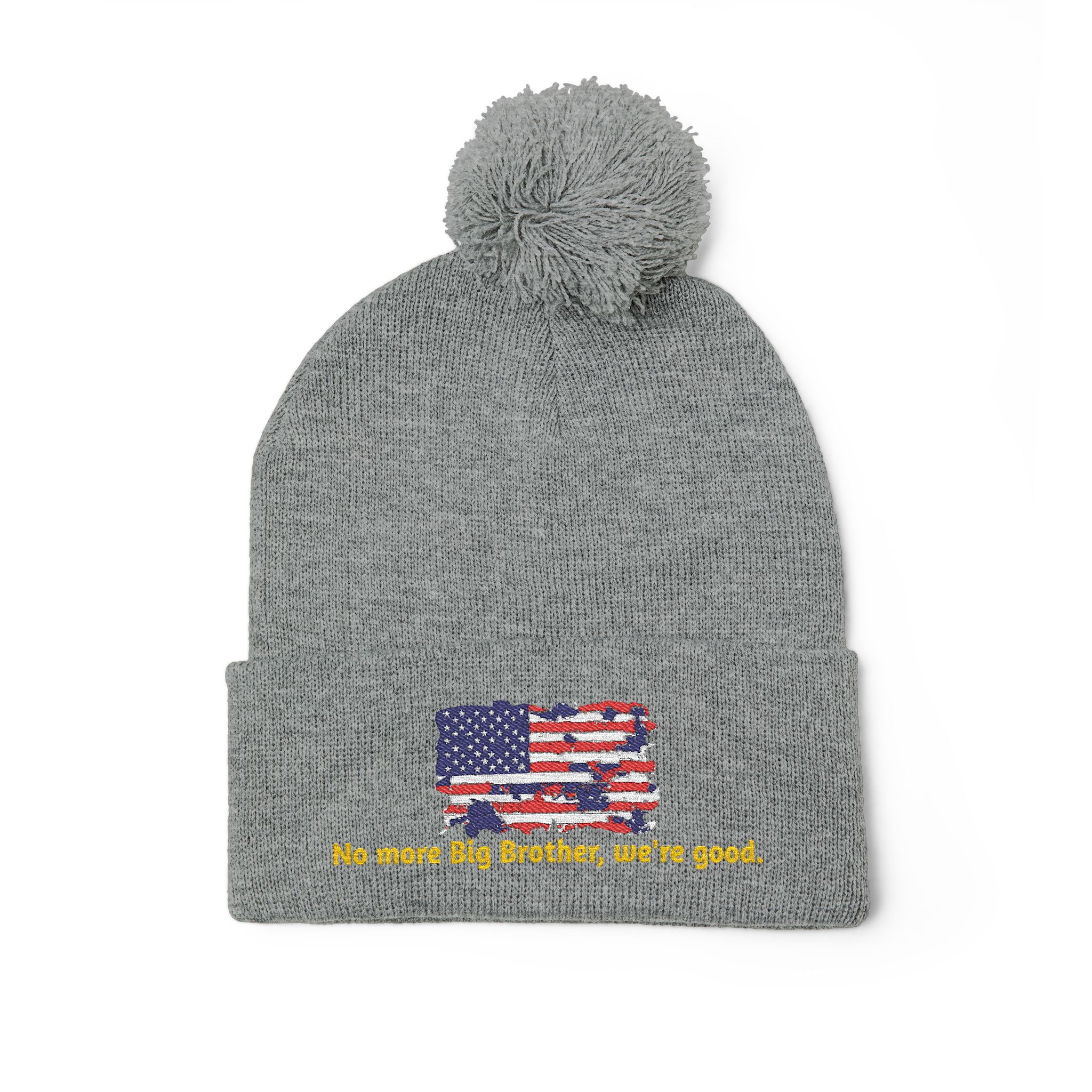 Pom-Pom Knit Cap — "No More Big Brother Stuff!" Embroidered Beanie - Image 3