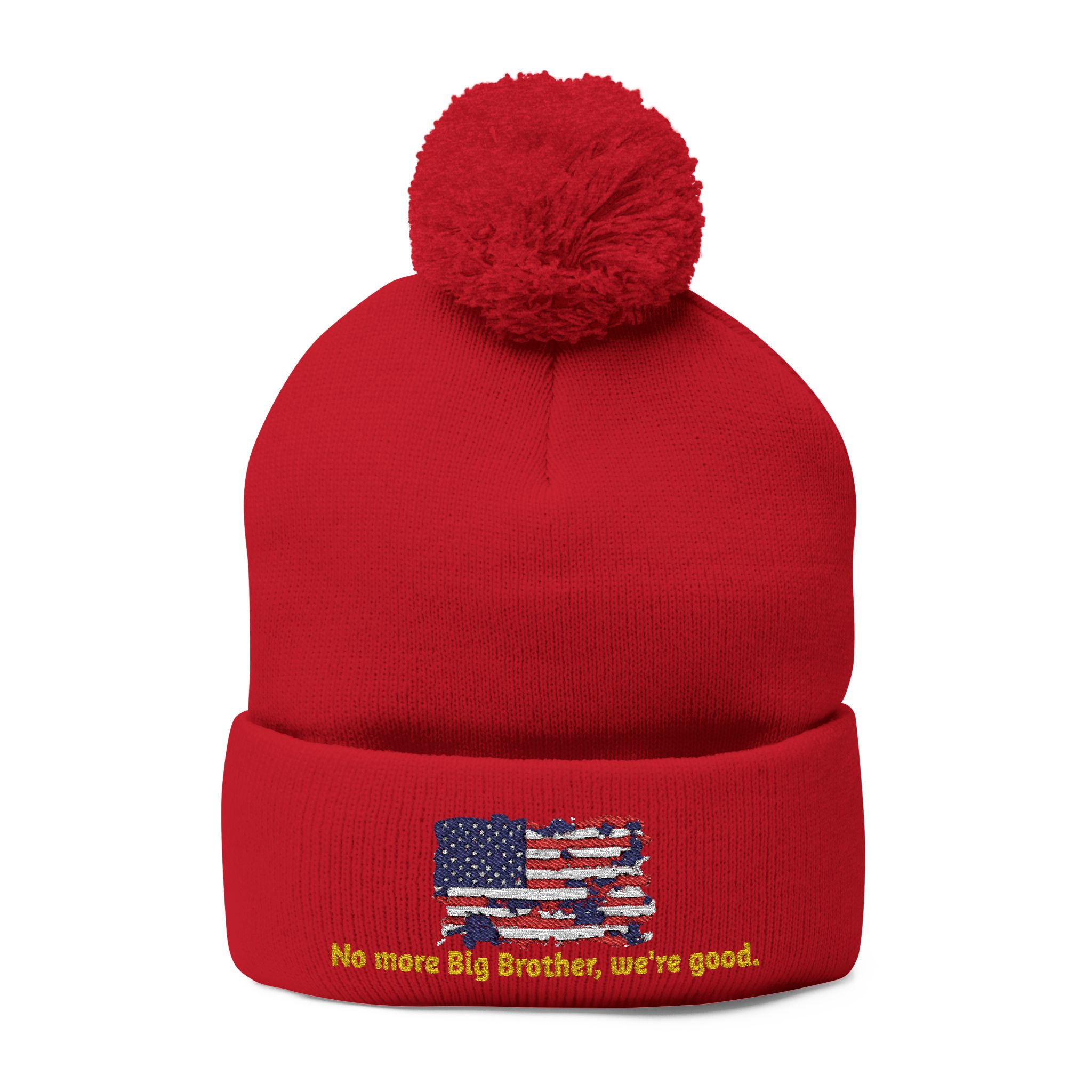Pom-Pom Knit Cap — "No More Big Brother Stuff!" Embroidered Beanie - Image 37