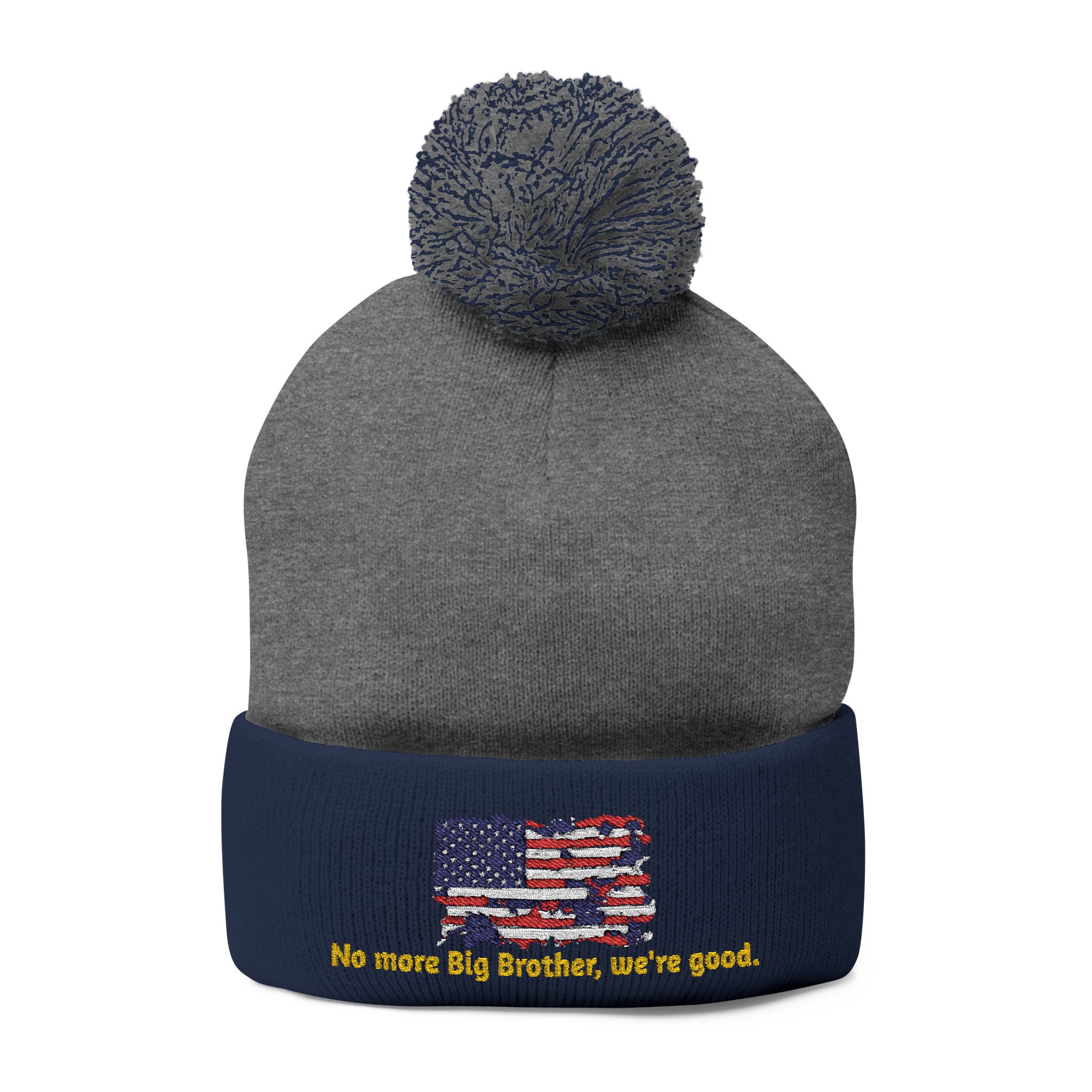 Pom-Pom Knit Cap — "No More Big Brother Stuff!" Embroidered Beanie - Image 21