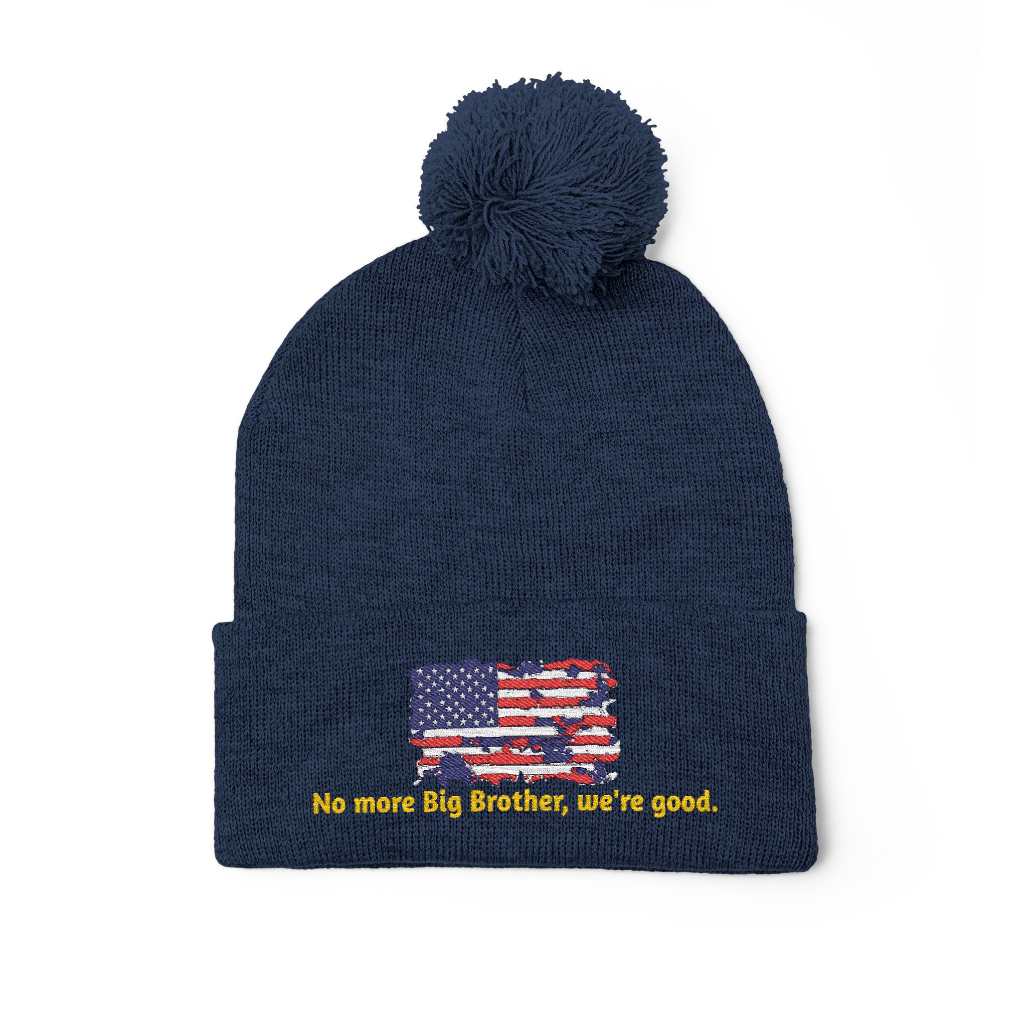 Pom-Pom Knit Cap — "No More Big Brother Stuff!" Embroidered Beanie - Image 31